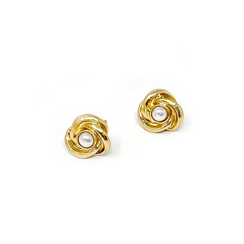 Matte Gold and Pearl Blossom Post PowerBlessing Earrings