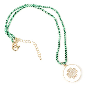 18" Irish Green Enameled Chain with White Enamel and Pave Clover