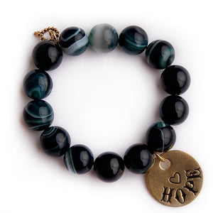 Emerald green striped agate with hope medal