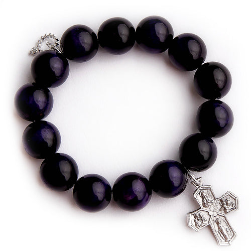 Purple tiger eye with silver cross