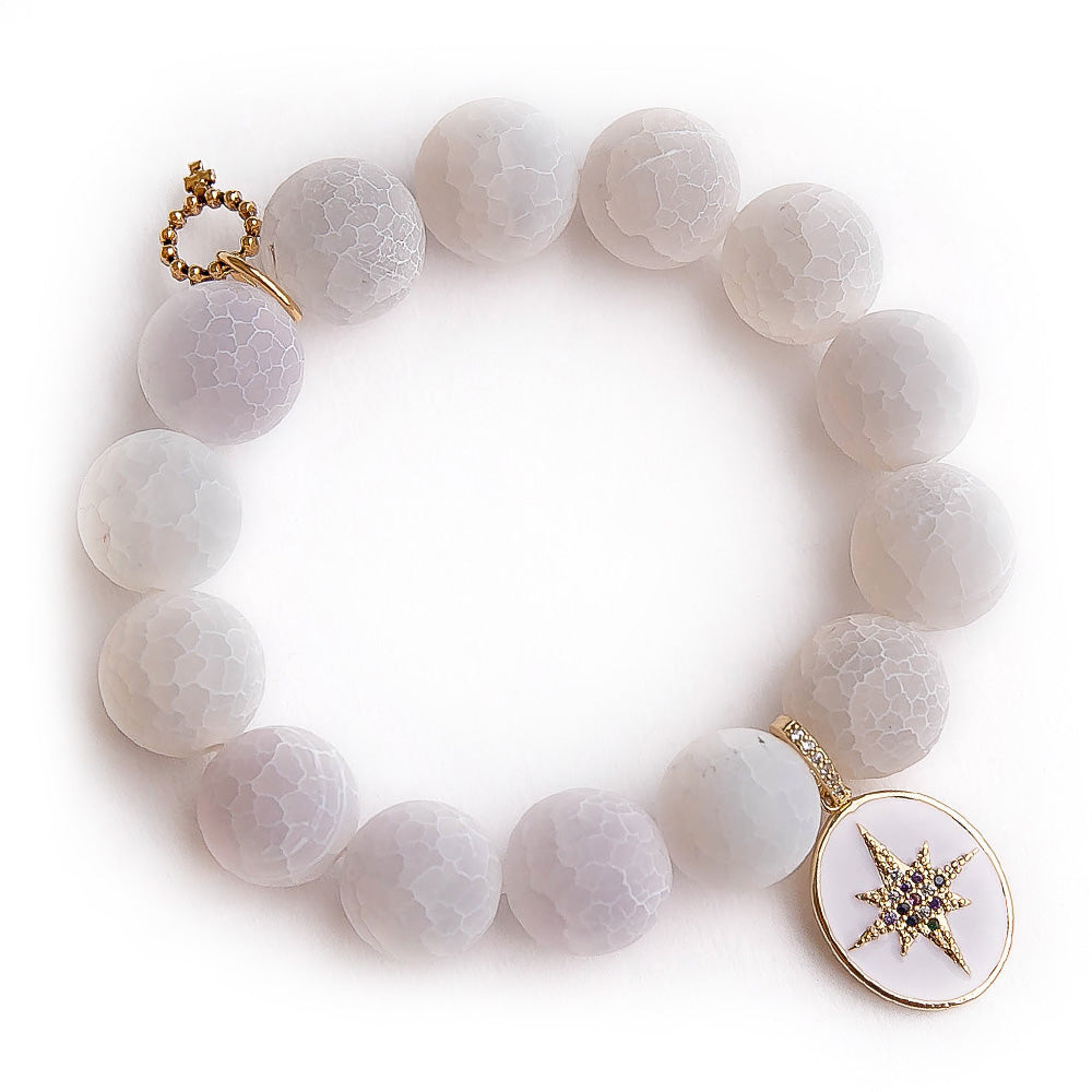 Matte white lace agate with enameled wish upon a star