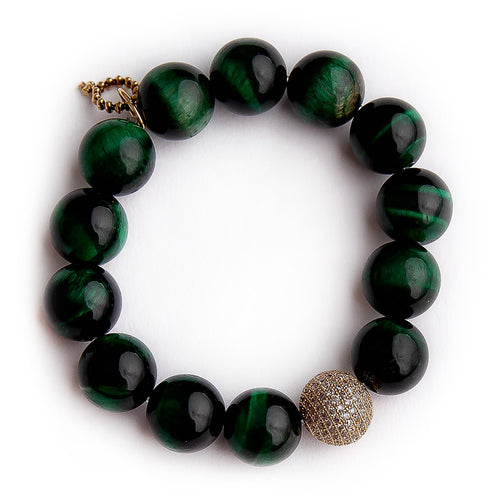 Evergreen tiger eye with gold micropave