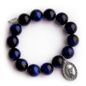 Midnight blue tiger eye with St. Michael medal