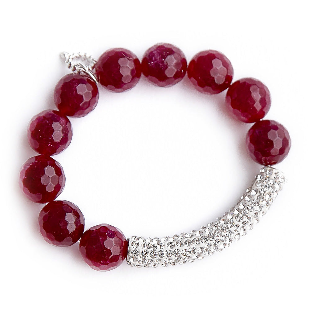 Faceted ruby jade with clear pave bar