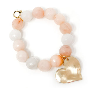 Faceted Pink Aventurine paired with a Brushed Gold Heart