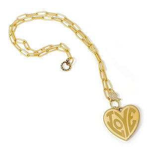 18" Matte Paperclip Necklace with Gold Love Big Heart