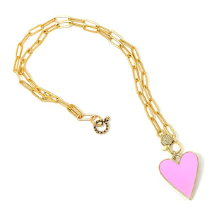 18" Matte Paperclip Necklace with Pink Enameled Heart