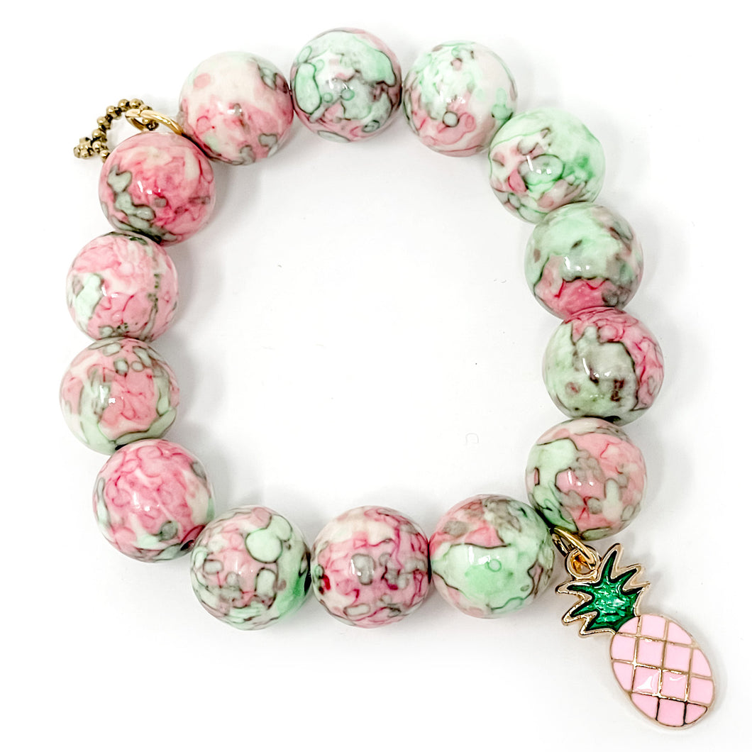 Pink and Green Watercolor Agate with pink pineapple
