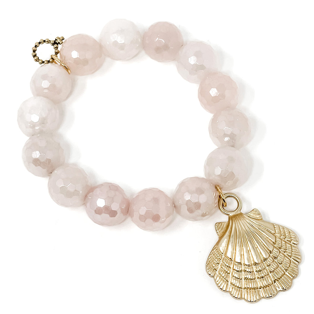 Faceted Iridescent Rose Quartz with matte gold shell