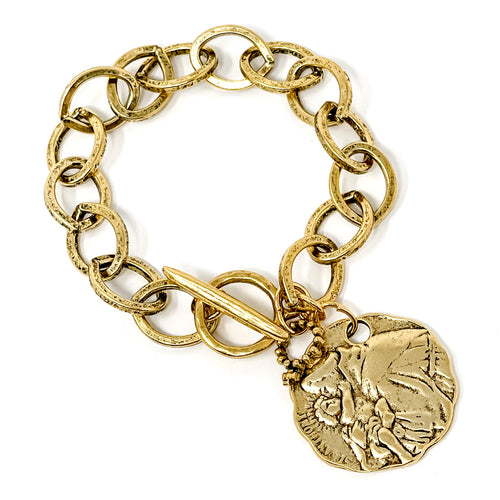 Gold Plated Artisan Chain with toggle clasp featuring exclusively cast St. Anthony