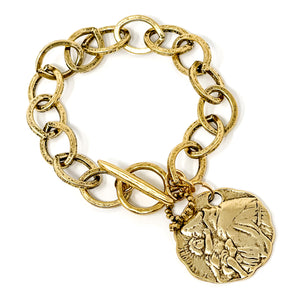 Gold Plated Artisan Chain with toggle clasp featuring exclusively cast St. Anthony
