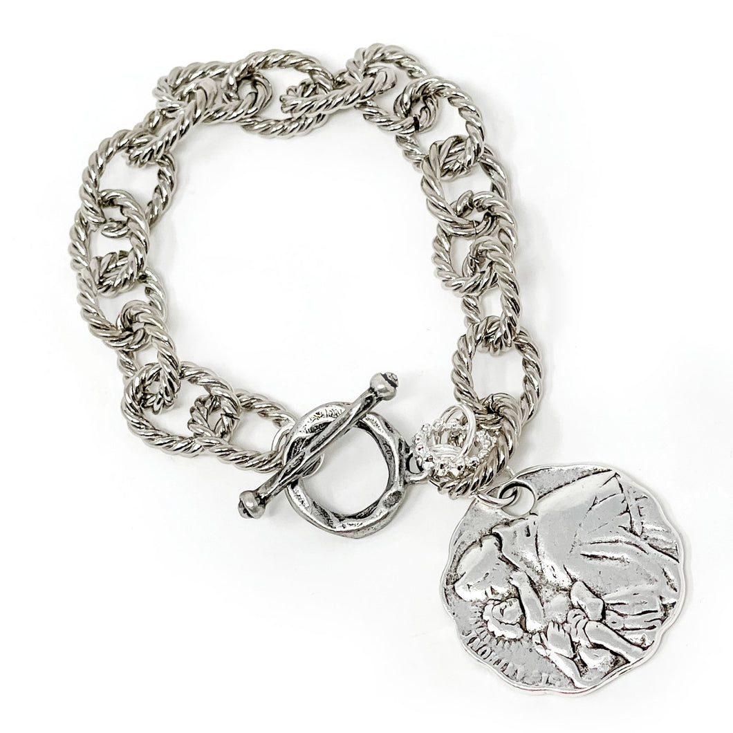 Silver Plated Artisan Chain with toggle clasp and exclusively cast St. Anthony