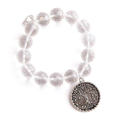 Faceted Clear Quartz with large silver tree of life