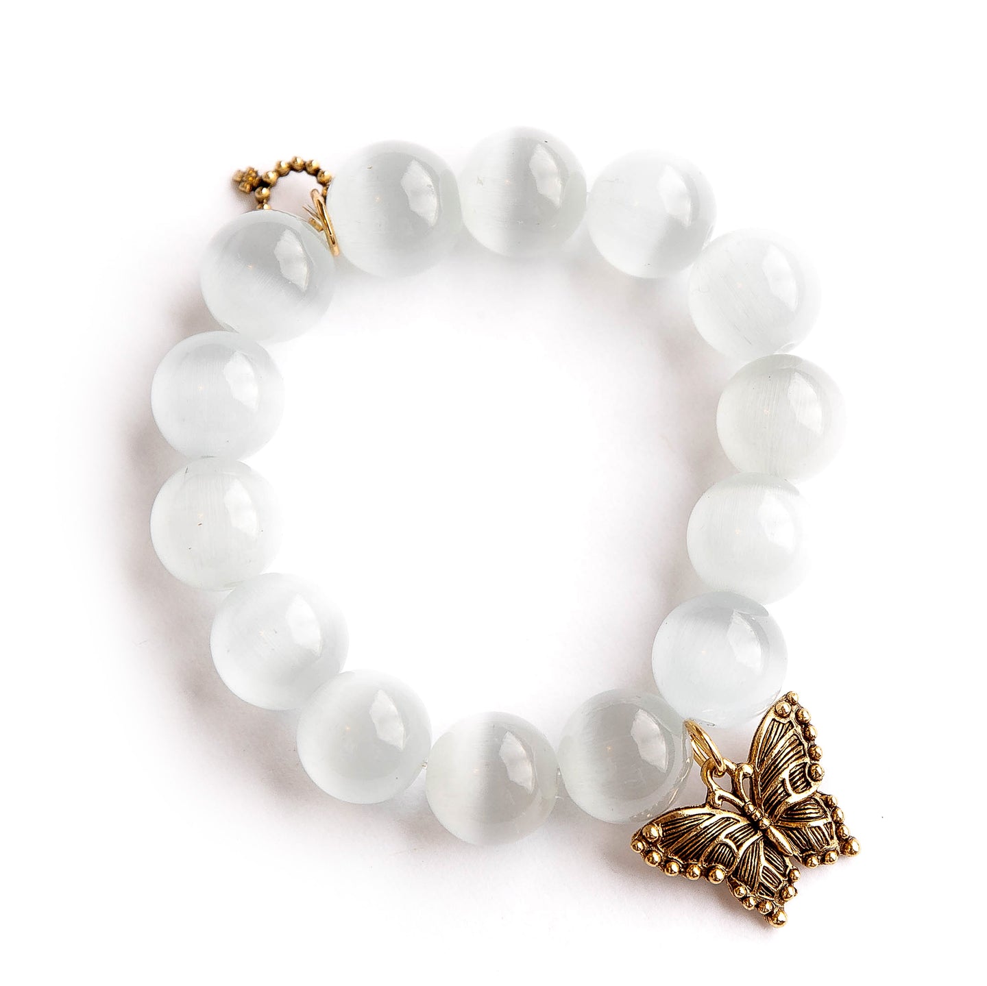 White Calcite with brass butterfly