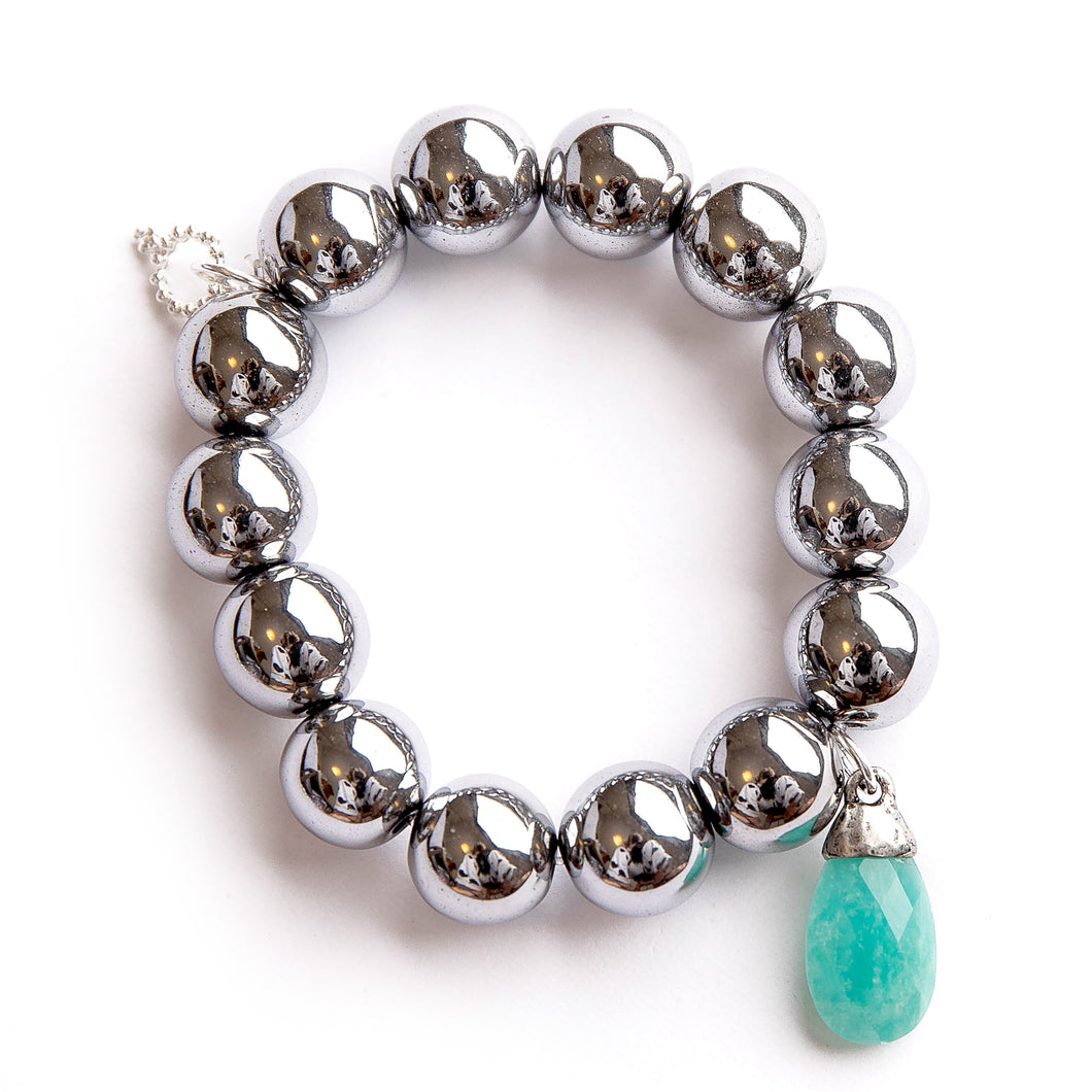 Silver Hematite with amazonite droplet