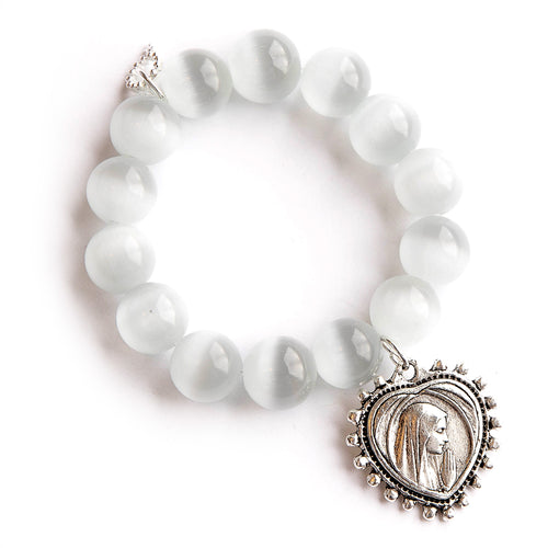 White Calcite with exclusive silver Mary heart