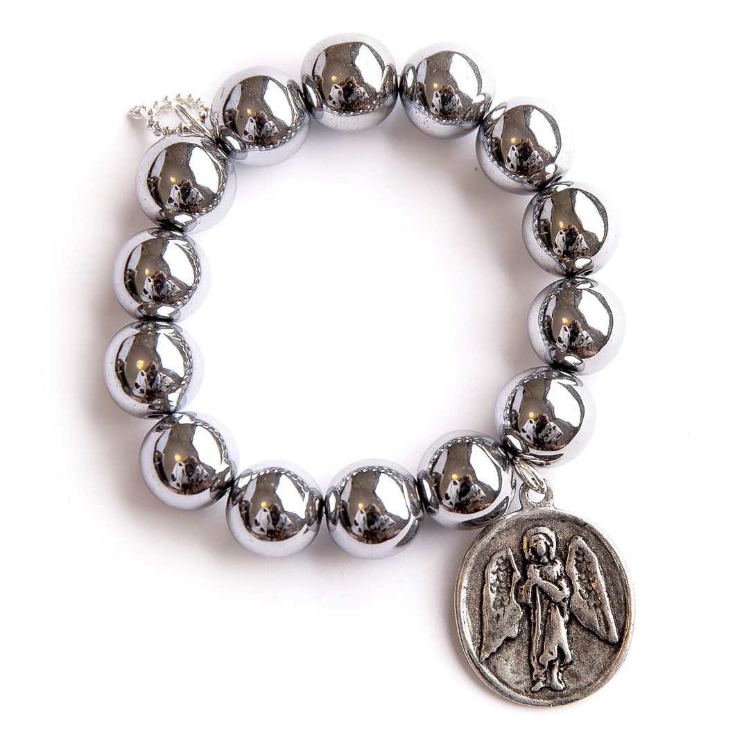 Silver Hematite with silver guardian angel