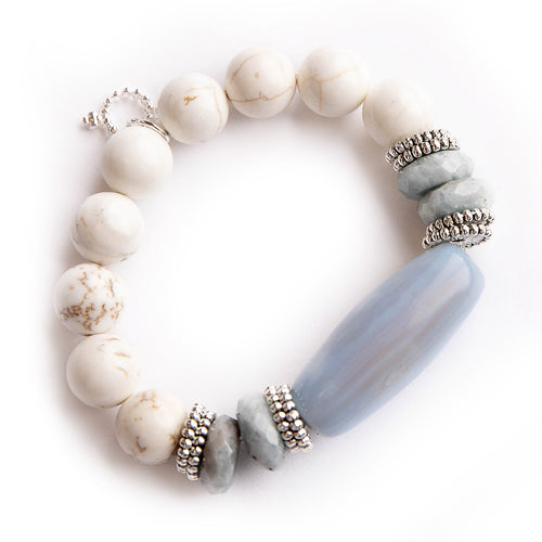 12mm White Howlite paired with silver accents and ethereal agate barrel