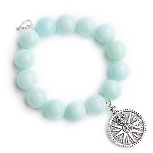 Aqua jade paired with a silver fleur de lis compass