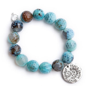 Faceted ocean reef agate paired with a silver hammered spirit disc