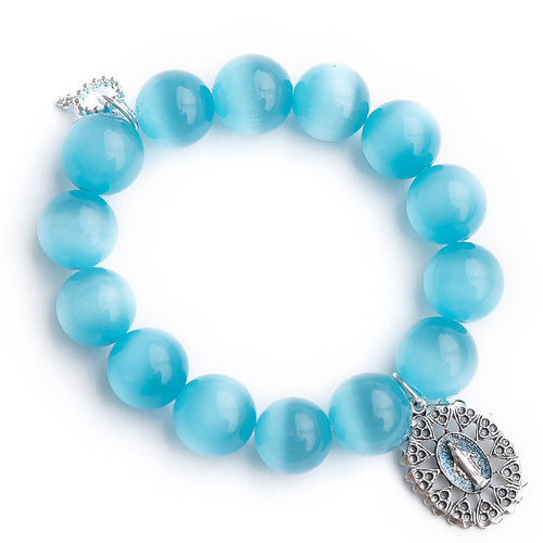 Tidal pool calcite with sparkle Blessed Mother medal